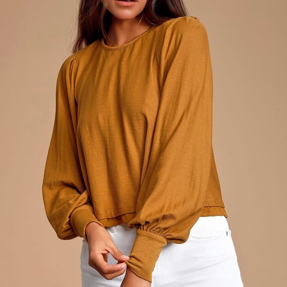Free People Tops - Free People Med Billy T-Shirt Cropped Puff Sleeve Slouchy Rust Brown Top Blouse